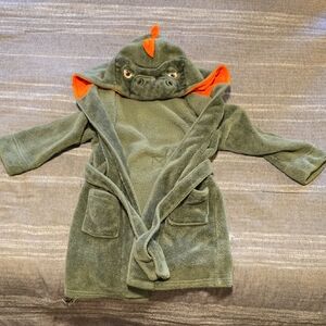 Wonder Nation Kids Plush Hooded Robe in Green with Orange Trim